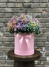 Цветочная композиция из Гипсофила и Розы в шляпной коробке #REPLACE_PRED# Большая Глушица