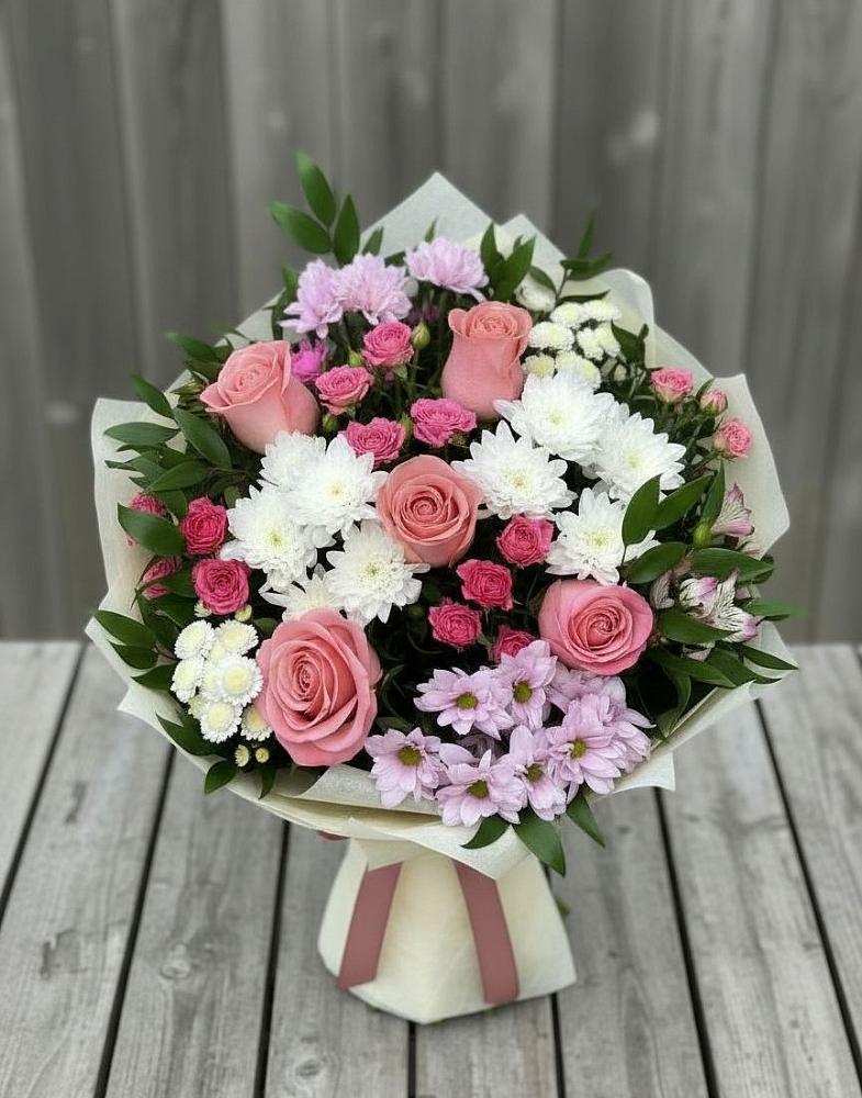 Букет цветов из: Альстромерии, Гвоздики, Розы и Хризантемы в Большая Глушица
