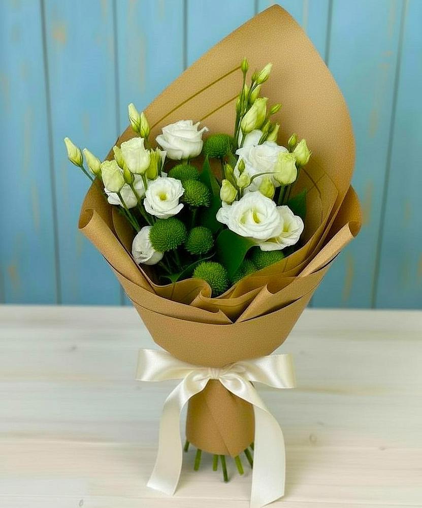 Букет цветов из: Хризантемы и Лизиантусы в Большая Глушица