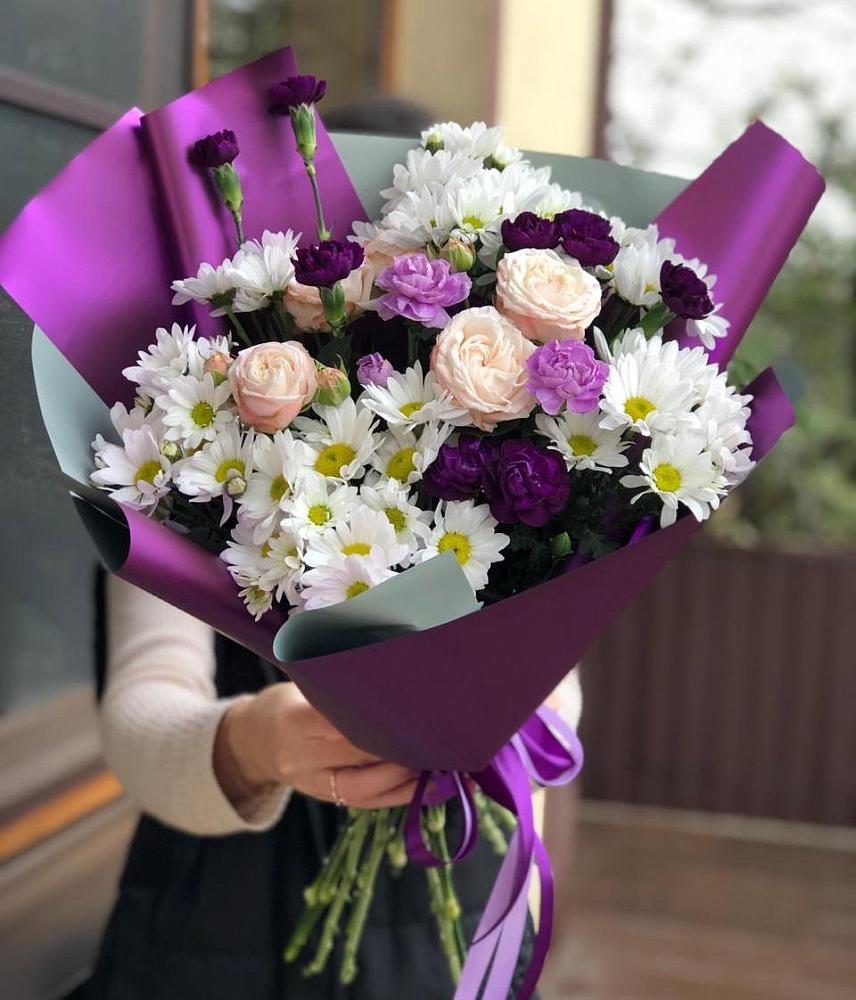 Букет цветов из: Хризантемы, Гвоздики и Розы в Большая Глушица