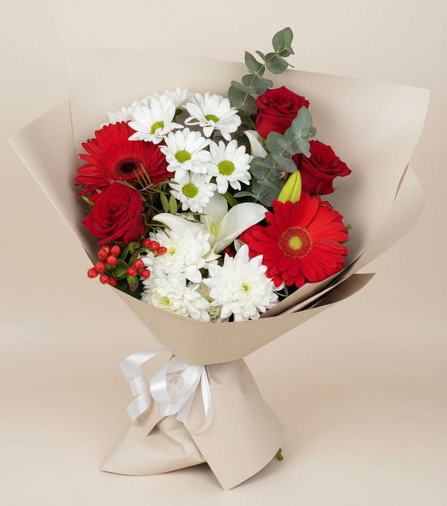 Букет цветов из: Розы, Хризантемы, Герберы и Лилии в Большая Глушица