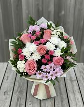 Букет цветов из:  Альстромерии, Гвоздики, Розы и Хризантемы в Большая Глушица