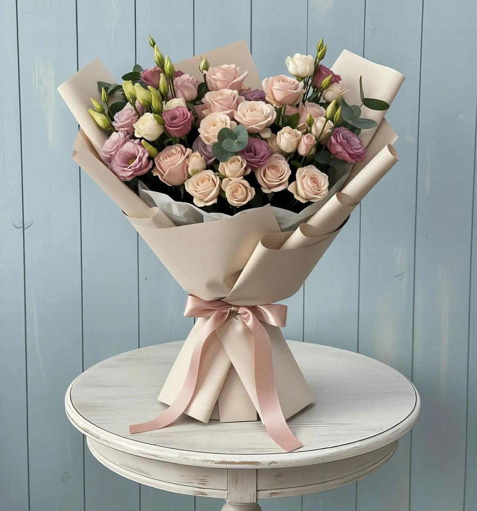 Букет цветов из: Розы и Лизиантусы в Большая Глушица