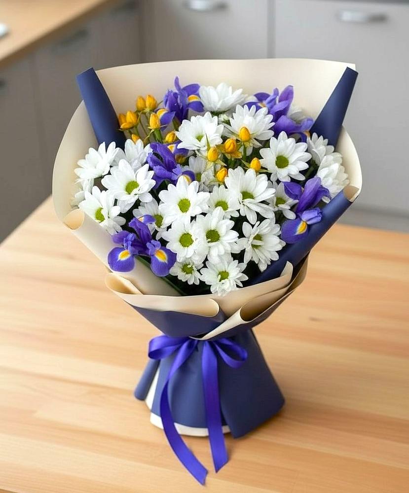 Букет цветов из: Розы, Ирисы и Хризантемы в Большая Глушица