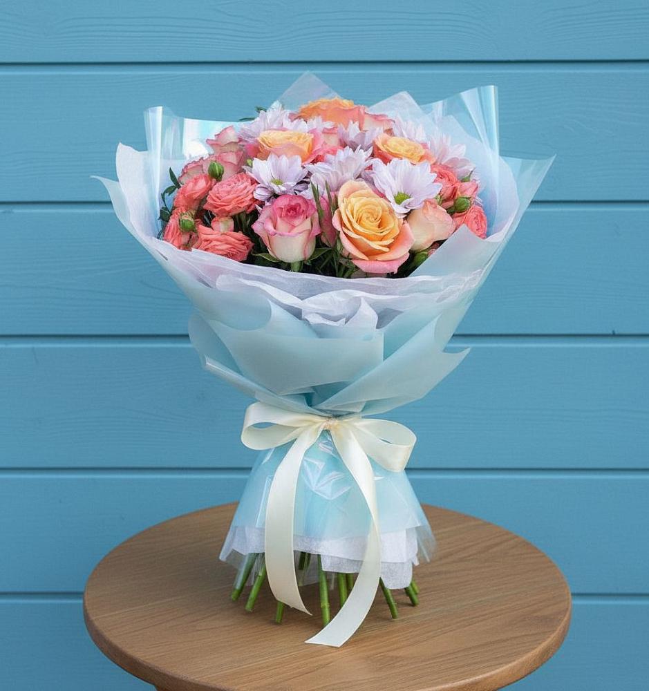 Букет цветов из: Хризантемы и Розы в Большая Глушица