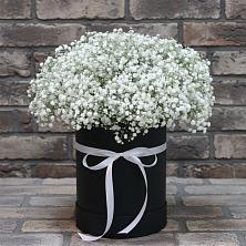Цветочная композиция из Гипсофила в шляпной коробке в Большая Глушица