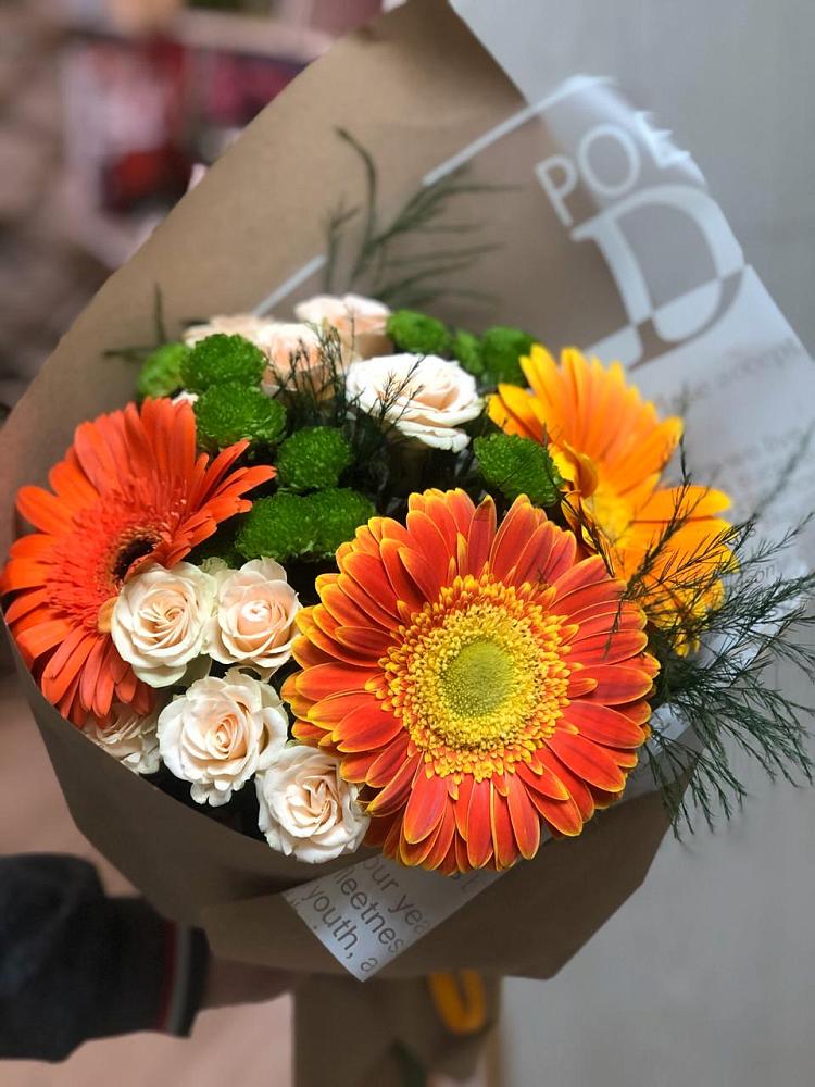 Букет цветов из: Герберы, Хризантемы и Розы в Большая Глушица