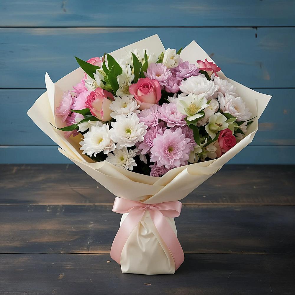 Букет цветов из: Хризантемы, Альстромерии и Розы в Большая Глушица